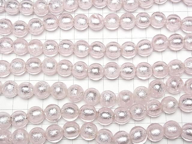 [Video] Lampwork Beads Round 12mm [Silver foil x pink] half or 1strand beads (aprx.10inch/25cm)
