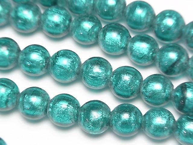 Lampwork Beads Round 8mm [Silver foil x blue green] half or 1strand beads (aprx.9inch/23cm)