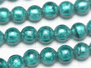 Lampwork Beads Round 8mm [Silver foil x blue green] half or 1strand beads (aprx.9inch/23cm)