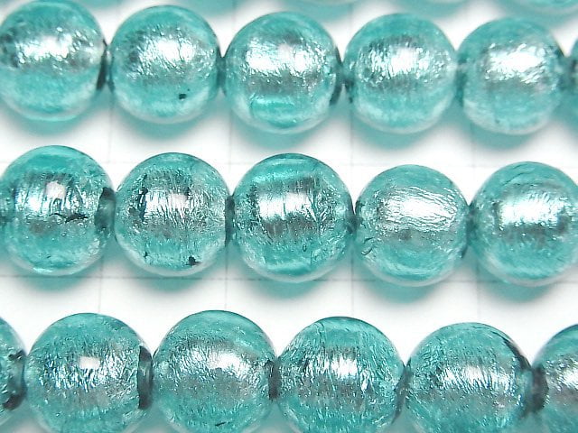 Lampwork Beads Round 10mm [silver foil x blue green] 1strand beads (aprx.10inch/26cm)