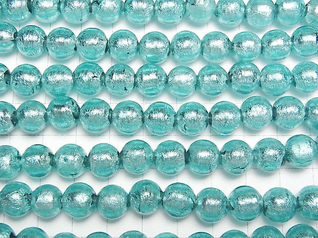 Lampwork Beads Round 10mm [silver foil x blue green] 1strand beads (aprx.10inch/26cm)