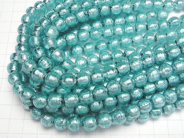 Lampwork Beads Round 10mm [silver foil x blue green] 1strand beads (aprx.10inch/26cm)