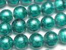 [Video] Lampwork Beads Round 12mm [Silver foil x blue green] half or 1strand beads (aprx.10inch/26cm)
