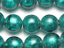 [Video] Lampwork Beads Round 12mm [Silver foil x blue green] half or 1strand beads (aprx.10inch/26cm)