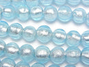 [Video] Lampwork Beads Round 8mm [Silver foil x light blue] half or 1strand beads (aprx.9inch/24cm)