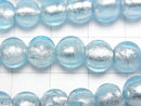 [Video] Lampwork Beads Round 8mm [Silver foil x light blue] half or 1strand beads (aprx.9inch/24cm)