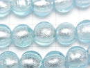 [Video] Lampwork Beads Round 10mm [Silver foil x light blue] half or 1strand beads (aprx.9inch/24cm)