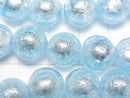 [Video] Lampwork Beads Round 12mm [Silver foil x light blue] half or 1strand beads (aprx.10inch/25cm)