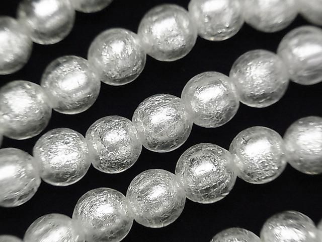 Lampwork Beads Round 8mm [Silver foil x clear] half or 1strand beads (aprx.9inch/22cm)