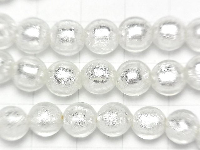 Lampwork Beads Round 8mm [silver foil x clear] 1strand beads (aprx.10inch/25cm)