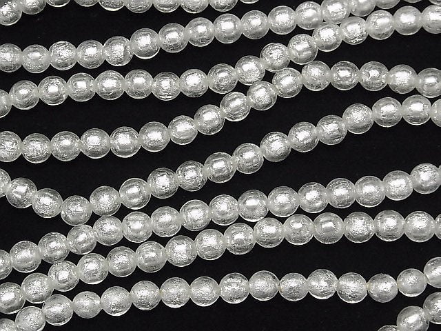 Lampwork Beads Round 8mm [Silver foil x clear] half or 1strand beads (aprx.9inch/22cm)