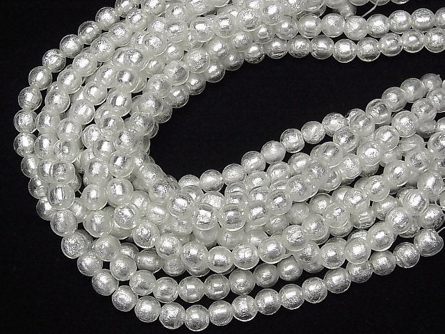 Lampwork Beads Round 8mm [silver foil x clear] 1strand beads (aprx.10inch/25cm)