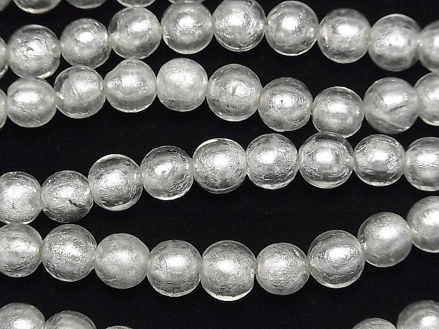 Lampwork Beads Round 10mm [silver foil x clear] 1strand beads (aprx.10inch/26cm)