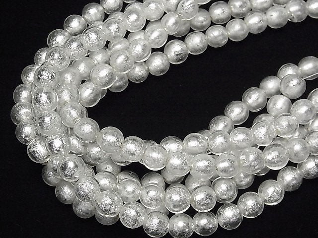 Lampwork Beads Round 10mm [Silver foil x clear] half or 1strand beads (aprx.10inch/26cm)
