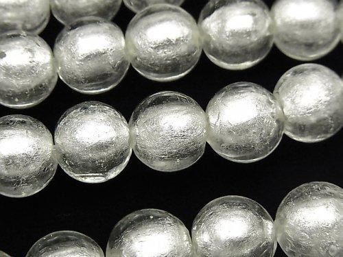 [Video] Lampwork Beads Round 12mm [Silver foil x clear] half or 1strand beads (aprx.10inch/25cm)