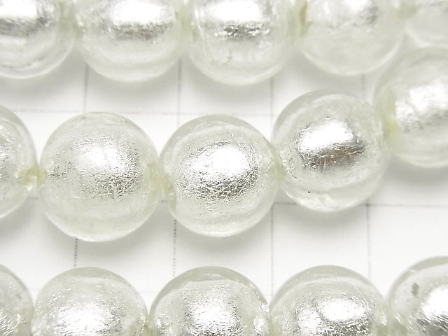 [Video] Lampwork Beads Round 12mm [Silver foil x clear] half or 1strand beads (aprx.10inch/25cm)