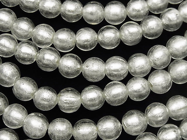 [Video] Lampwork Beads Round 12mm [Silver foil x clear] half or 1strand beads (aprx.10inch/25cm)