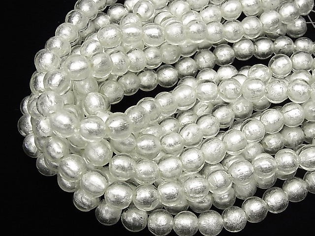 [Video] Lampwork Beads Round 12mm [Silver foil x clear] half or 1strand beads (aprx.10inch/25cm)