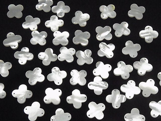 [Video] High quality White Shell (Silver-lip Oyster) Flower motif [2 holes] 13 mm, 16 mm, 18 mm 1 pc