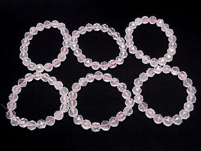 [Video]High Quality! Rose Quartz AA++ Star Faceted Round 10mm Bracelet