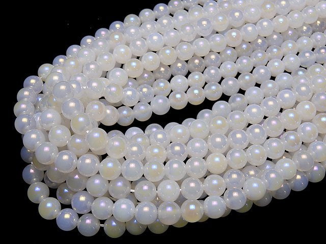 [Video] Flash, White Chalcedony Round 8mm 1strand beads (aprx.15inch / 37cm)