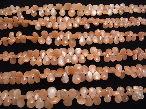 [Video] High Quality Orange Moonstone AAA Pear shape Faceted Briolette 1/4 or 1strand beads (aprx.8inch / 20 cm)