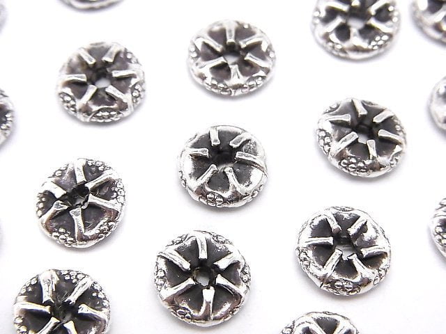 Karen Silver Flower Pattern Roundel 9x9x3mm 2pcs