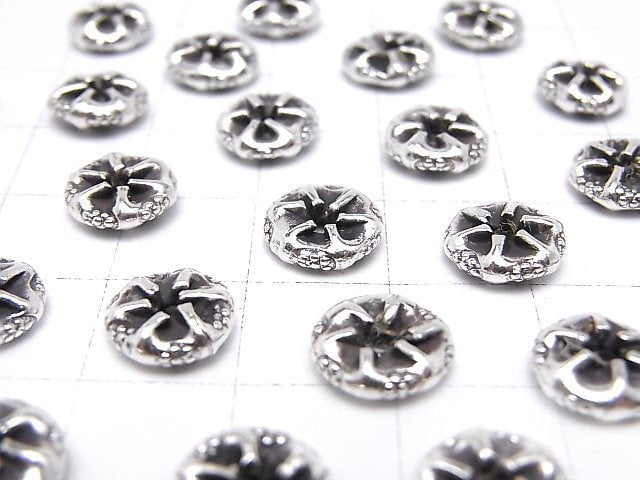 Karen Silver Flower Pattern Roundel 9x9x3mm 2pcs