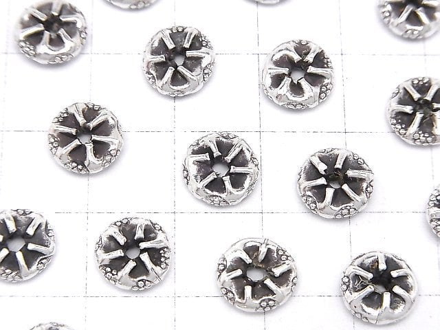 Karen Silver Flower Pattern Roundel 9x9x3mm 2pcs