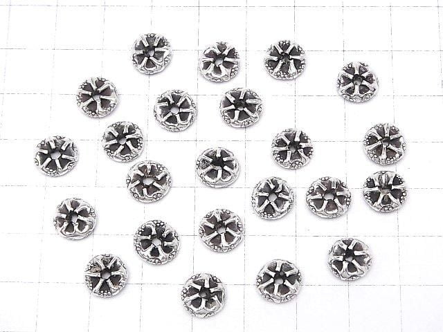 Karen Silver Flower Pattern Rondelle 9x9x3mm 2pcs