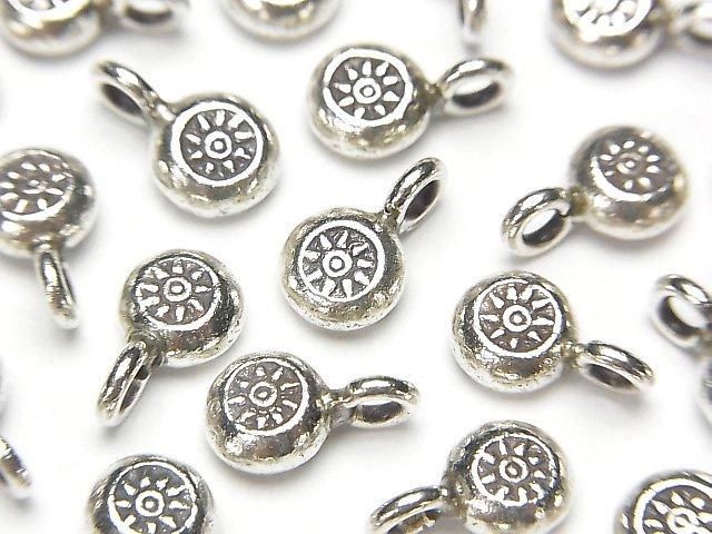 Karen Silver Coin Charm with Sun Pattern, 11x6x3mm, 1pc