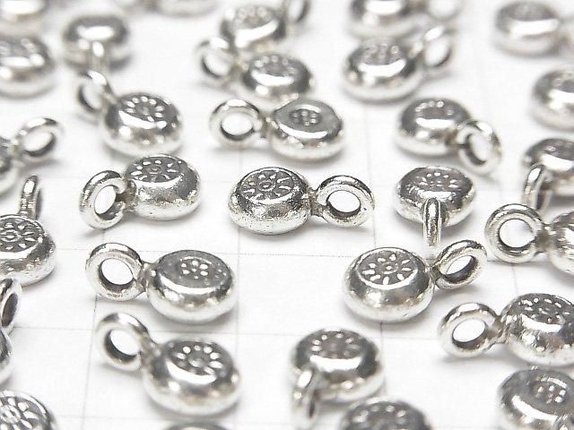 Karen Silver Coin Charm with Sun Pattern, 11x6x3mm, 1pc