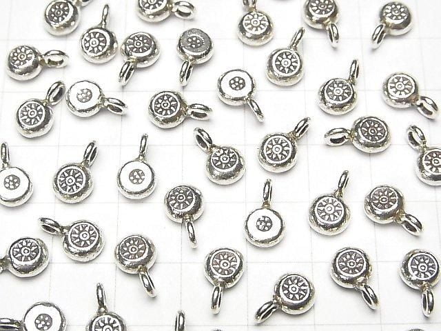 Karen Silver Coin Charm with Sun Pattern, 11x6x3mm, 1pc