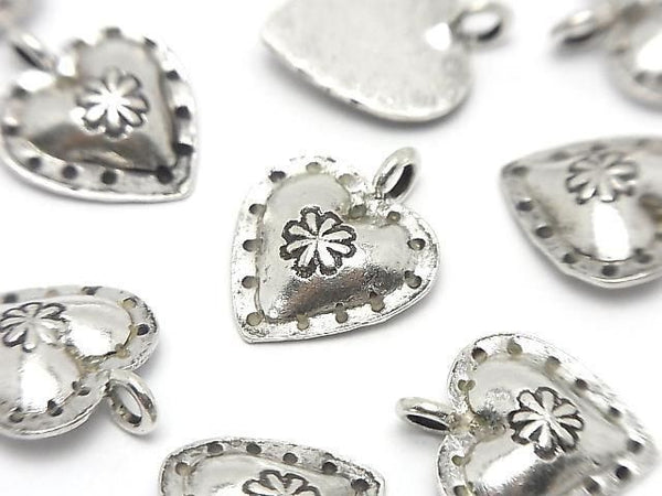 Karen Silver Patterned Heart Motif Charm 18x14x3mm 1pc