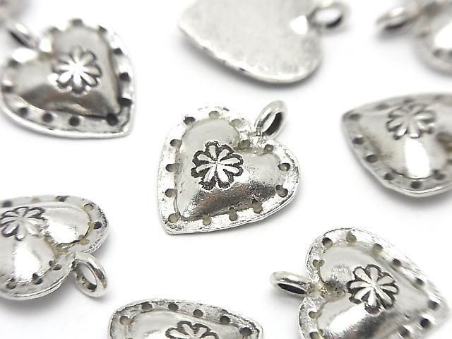 Karen Silver Patterned Heart Motif Charm 18x14x3mm 1pc