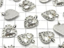 Karen Silver Patterned Heart Motif Charm 18x14x3mm 1pc