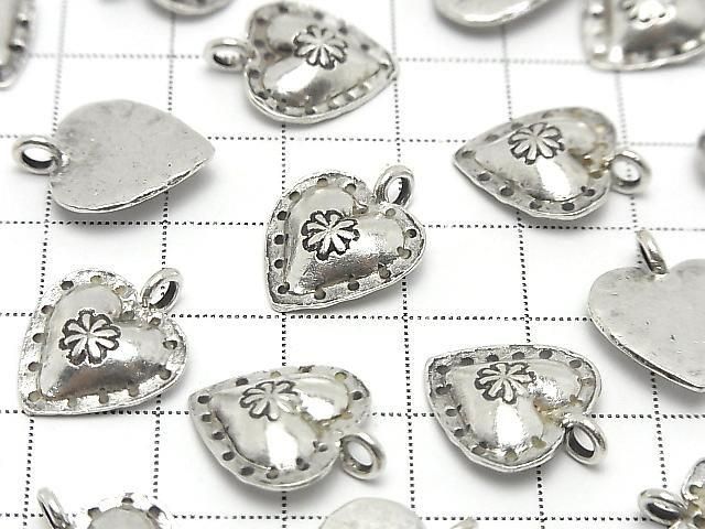 Karen Silver Patterned Heart Motif Charm 18x14x3mm 1pc