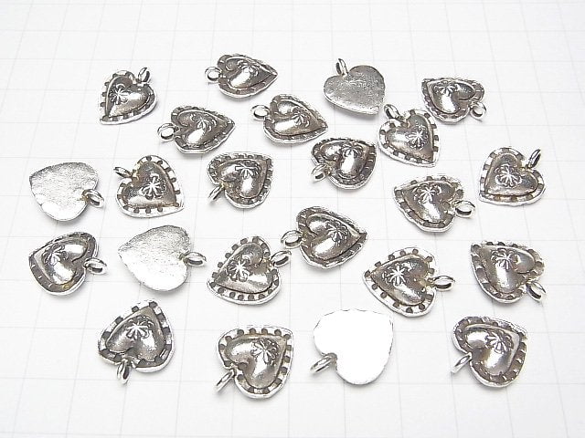 Karen Silver Patterned Heart Motif Charm 18x14x3mm 1pc