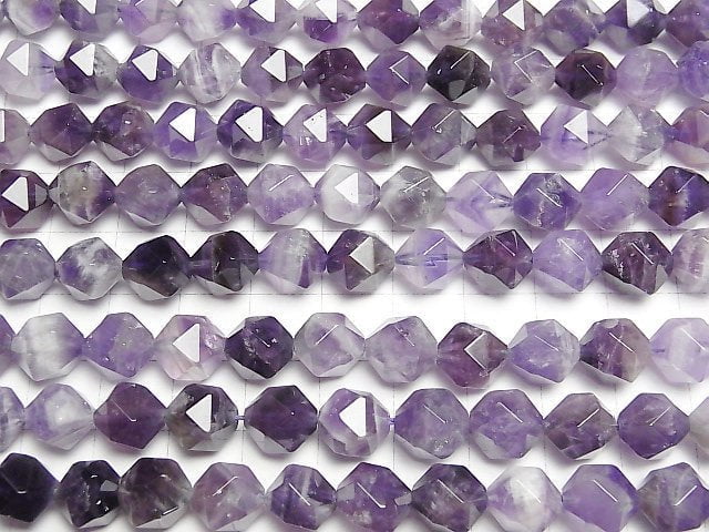 [Video] Stripe Amethyst 24 Faceted Round 10 mm half or 1 strand beads (aprx. 15 inch / 37 cm)