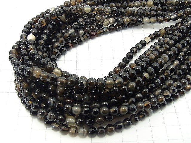 1strand $4.79! Madagascar Black Stripe Agate Round 6mm 1strand beads (aprx.15inch / 36cm)