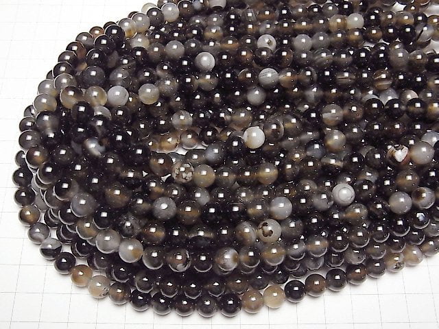 1strand $5.79! Madagascar Black Stripe Agate Round 8mm 1strand beads (aprx.15inch / 38cm)