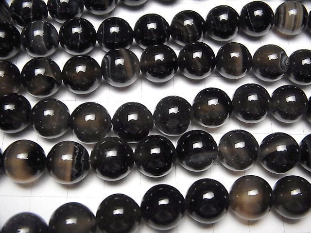 [Video] Madagascar Black Stripe Agate Round 12mm 1strand beads (aprx.15inch / 36cm)