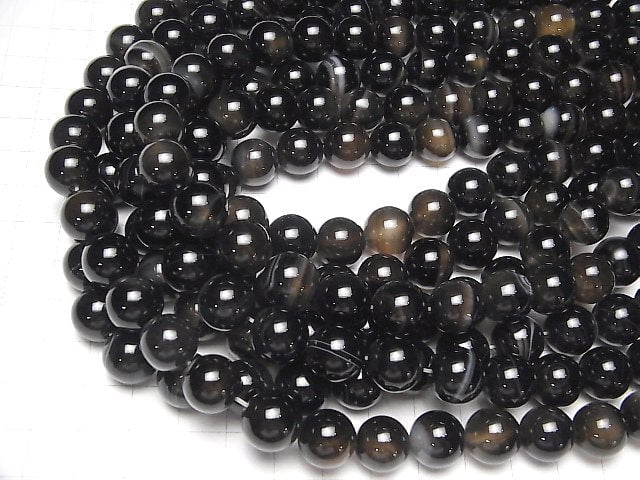 [Video] Madagascar Black Stripe Agate Round 12mm 1strand beads (aprx.15inch / 36cm)