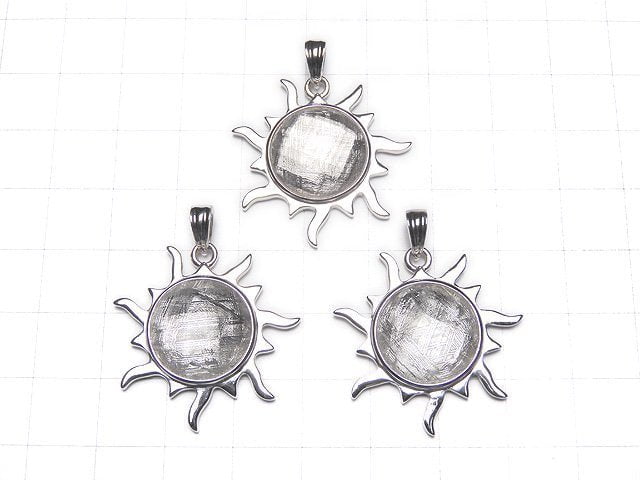 Meteorite (Muonionalusta) Sun 27x28x5mm Pendant (Faceted) Silver925