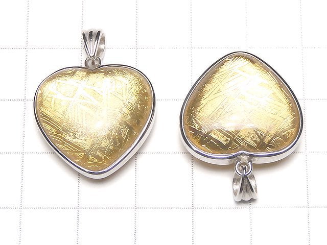 Meteorite (Muonionalusta) Pendant Heart 20 x 22 x 10 mm Both Side Finish Yellow Gold color