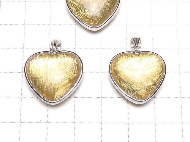 Meteorite (Muonionalusta) Pendant Heart 20 x 22 x 10 mm Both Side Finish Yellow Gold color