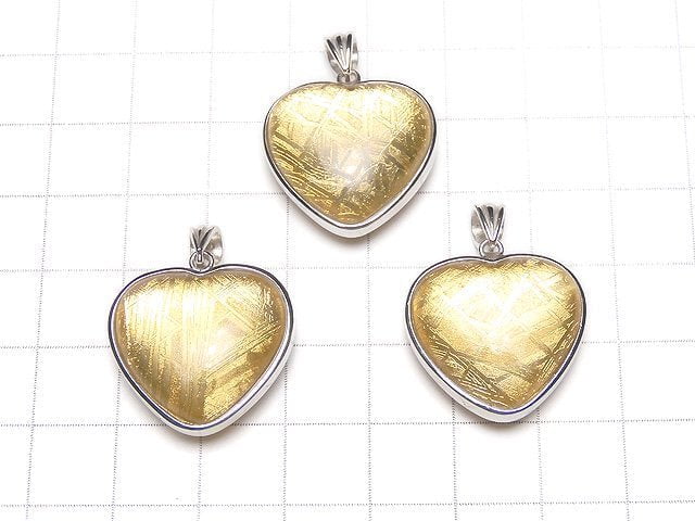 Meteorite (Muonionalusta) Pendant Heart 20 x 22 x 10 mm Both Side Finish Yellow Gold color