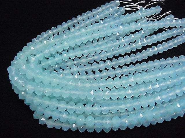 [Video] Sea Blue Chalcedony AAA Star Faceted Button Roundel 10 x 10 x 7 mm 1/4 or 1strand beads (aprx.15 inch / 38 cm)