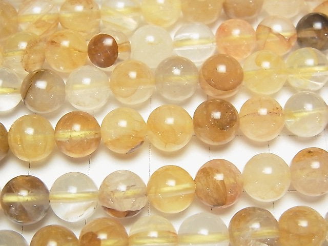 [Video] Yellow Hematite Quartz Round 8mm 1strand beads (aprx.15inch / 36cm)