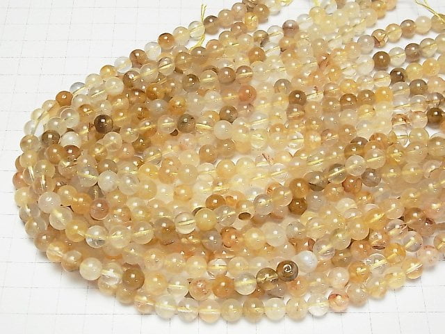 [Video] Yellow Hematite Quartz Round 8mm 1strand beads (aprx.15inch / 36cm)